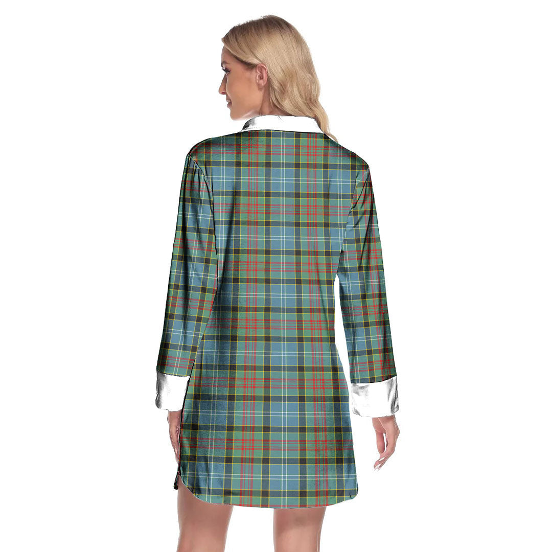 Paisley District Tartan Crest Lapel Shirt Dress Long Sleeve