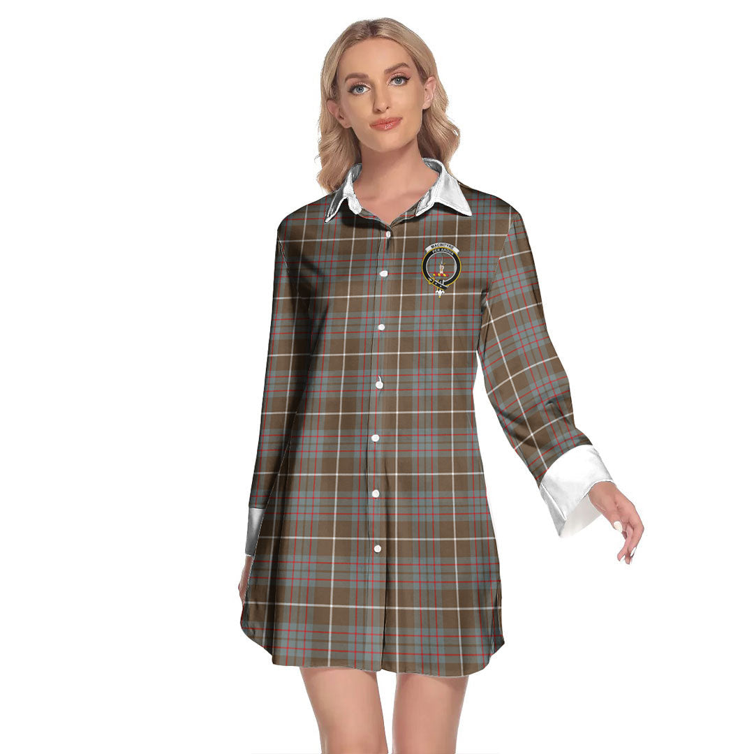 MacIntyre Hunting Weathered Tartan Crest Lapel Shirt Dress Long Sleeve