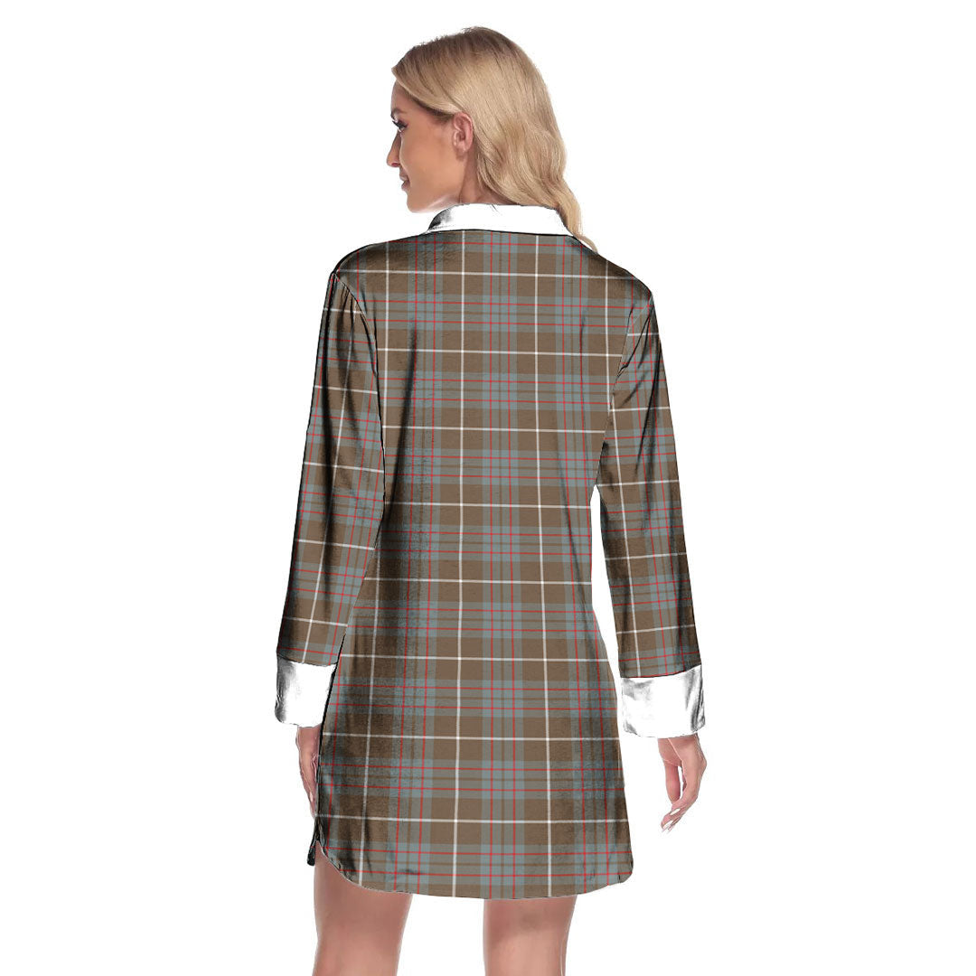 MacIntyre Hunting Weathered Tartan Crest Lapel Shirt Dress Long Sleeve