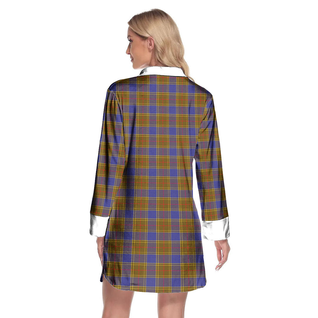 Balfour Modern Tartan Crest Lapel Shirt Dress Long Sleeve