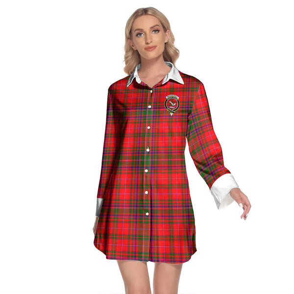 MacDougall Modern Tartan Crest Lapel Shirt Dress Long Sleeve