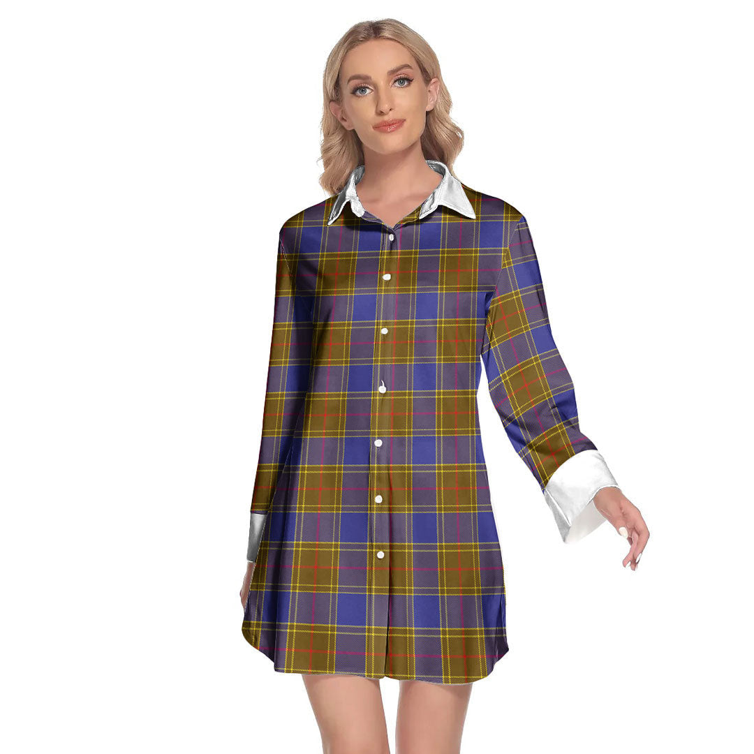 Balfour Modern Tartan Plaid Lapel Shirt Dress Long Sleeve