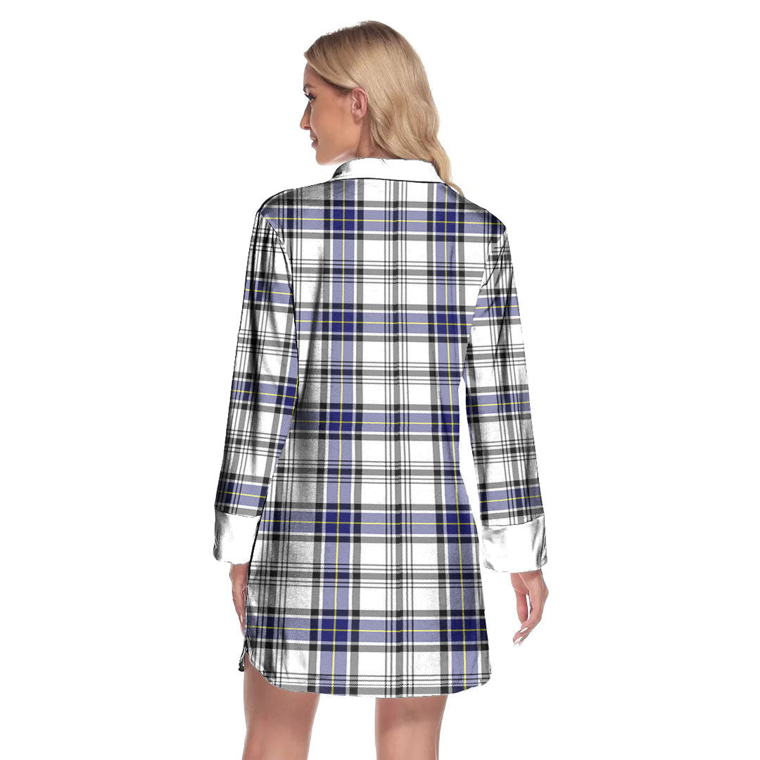 Hannay Modern Tartan Plaid Lapel Shirt Dress Long Sleeve