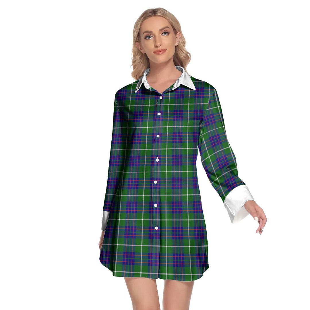 MacIntyre Hunting Modern Tartan Plaid Lapel Shirt Dress Long Sleeve