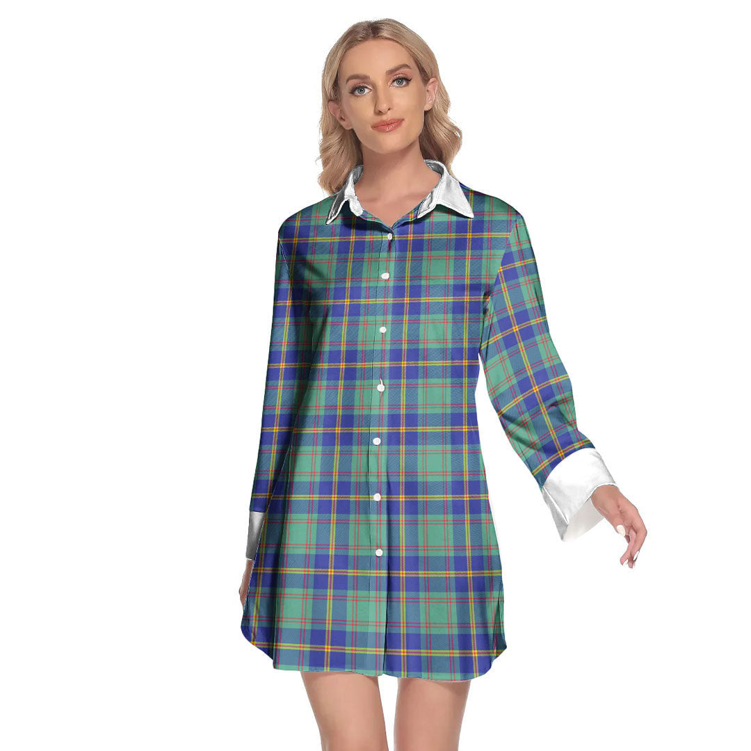 US Marine Tartan Plaid Lapel Shirt Dress Long Sleeve