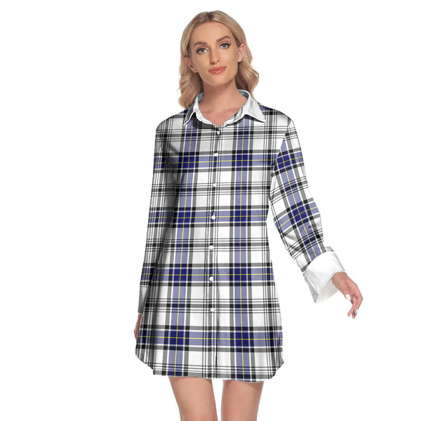 Hannay Modern Tartan Plaid Lapel Shirt Dress Long Sleeve