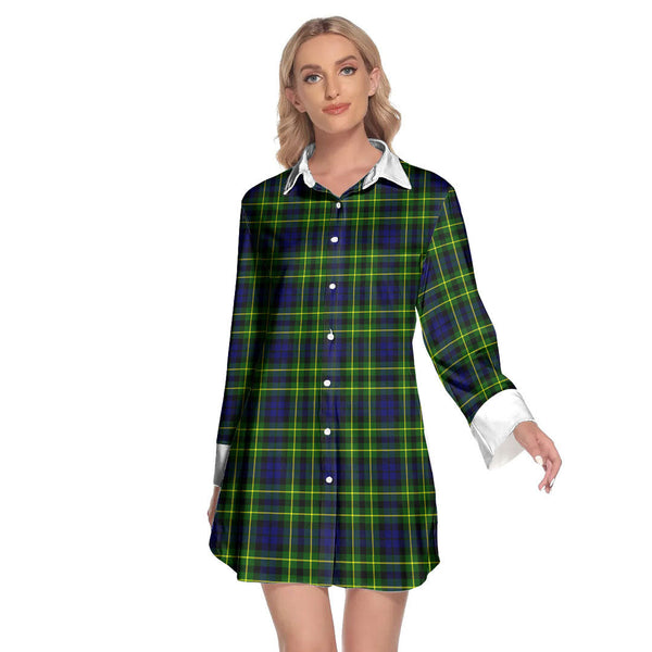 Campbell of Breadalbane Modern Tartan Plaid Lapel Shirt Dress Long Sleeve