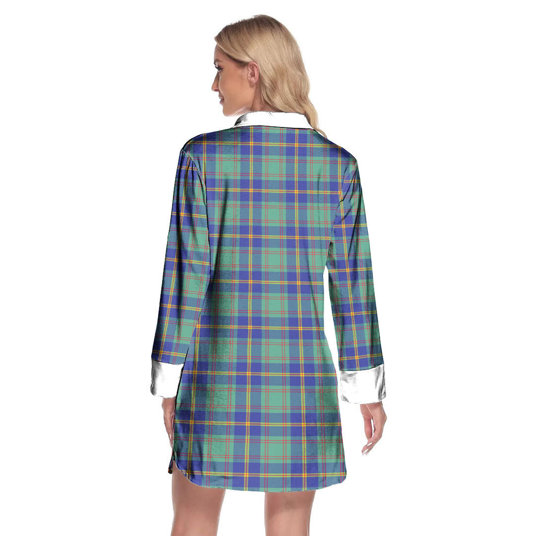 US Marine Tartan Plaid Lapel Shirt Dress Long Sleeve