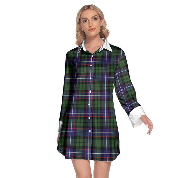 Galbraith Modern Tartan Plaid Lapel Shirt Dress Long Sleeve