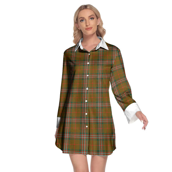 SCOTT BROWN MODERN Tartan Plaid Lapel Shirt Dress Long Sleeve