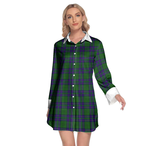 Lockhart Modern Tartan Plaid Lapel Shirt Dress Long Sleeve