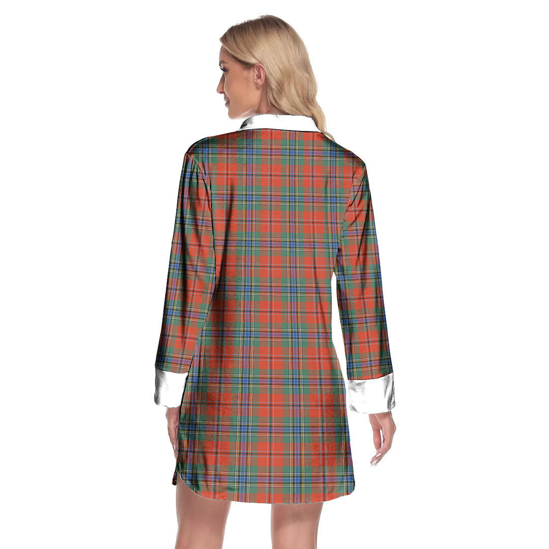 MacLean of Duart Ancient Tartan Plaid Lapel Shirt Dress Long Sleeve