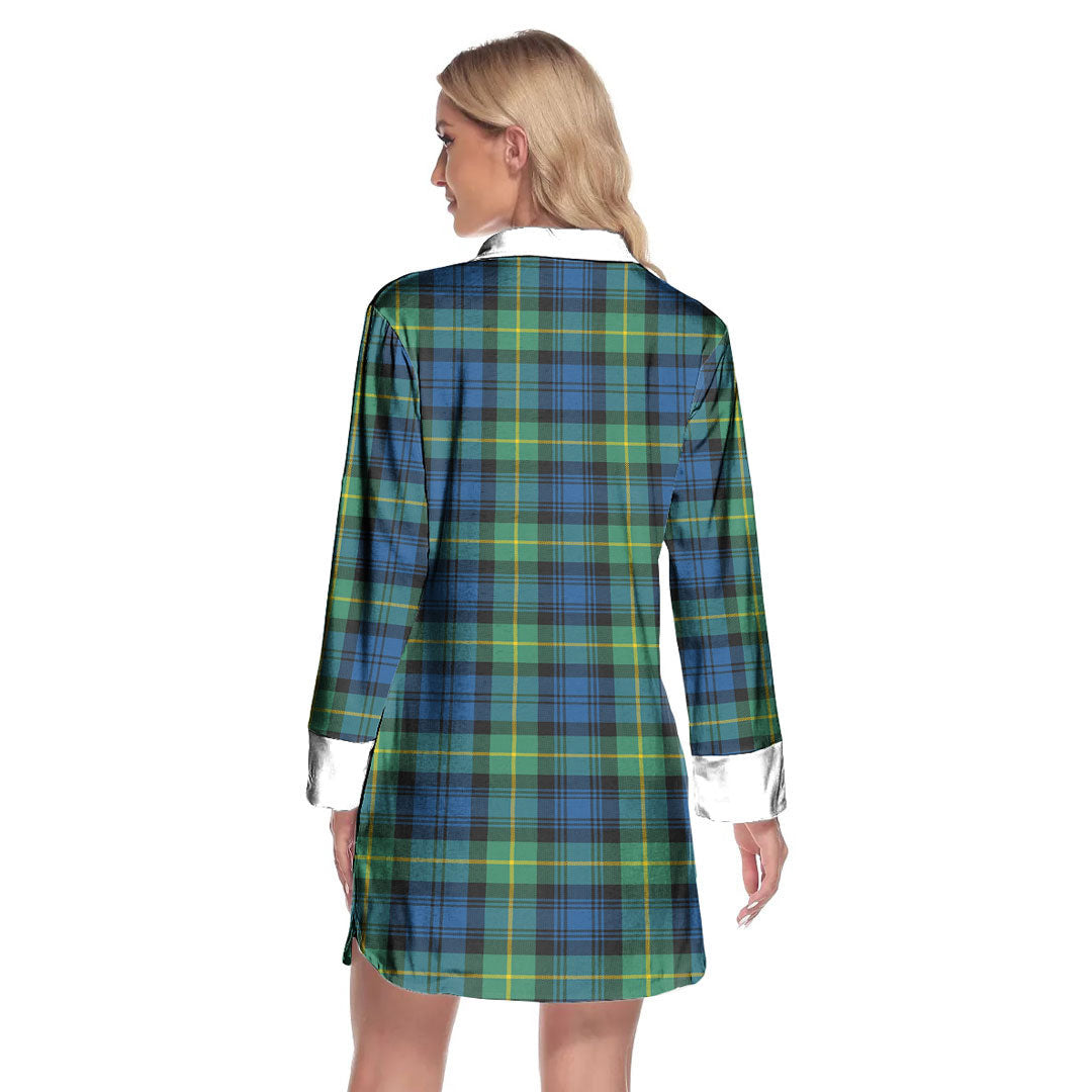 Gordon Ancient Tartan Plaid Lapel Shirt Dress Long Sleeve