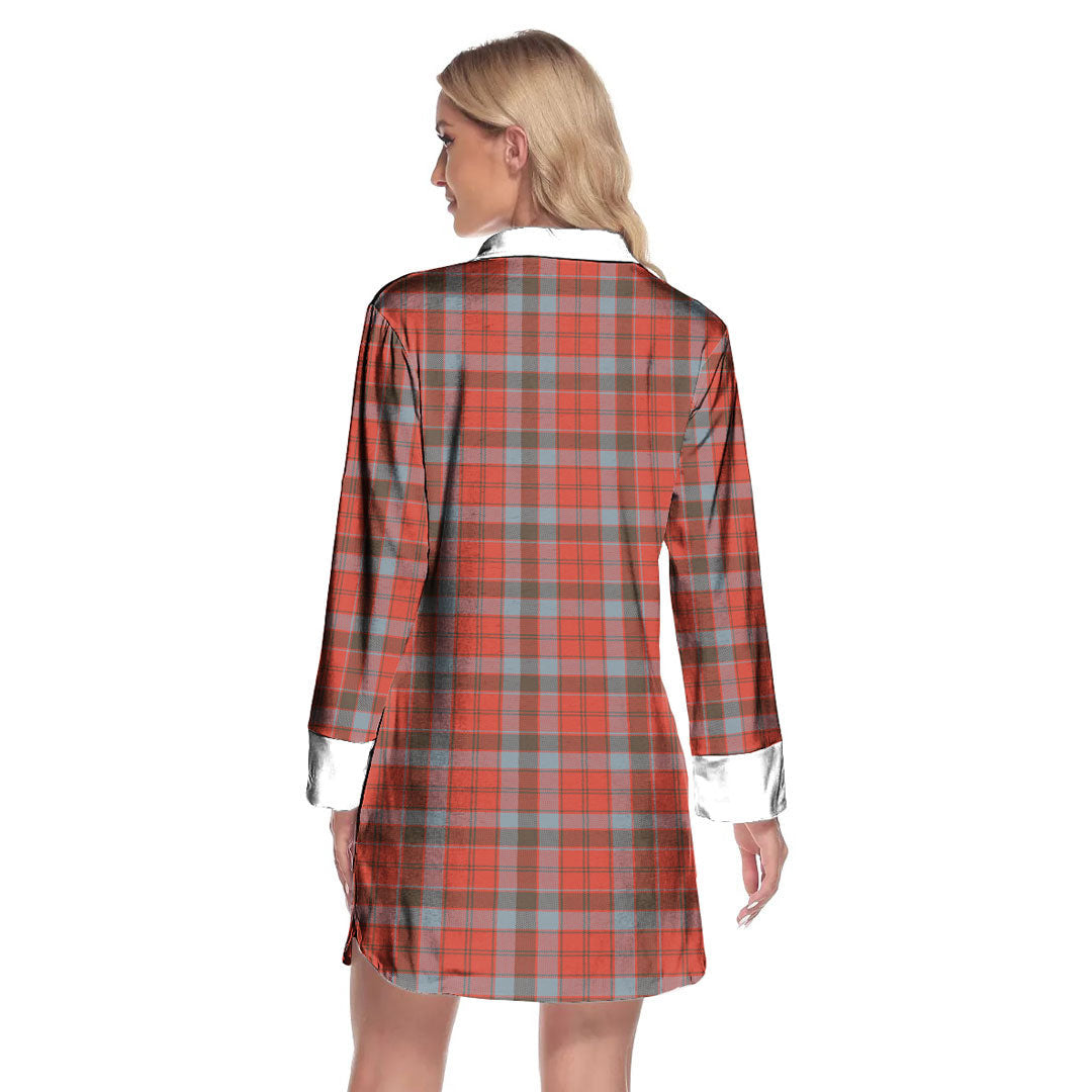 Robertson Weathered Tartan Plaid Lapel Shirt Dress Long Sleeve