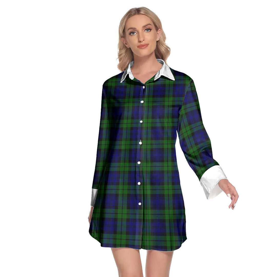 Campbell Modern Tartan Plaid Lapel Shirt Dress Long Sleeve