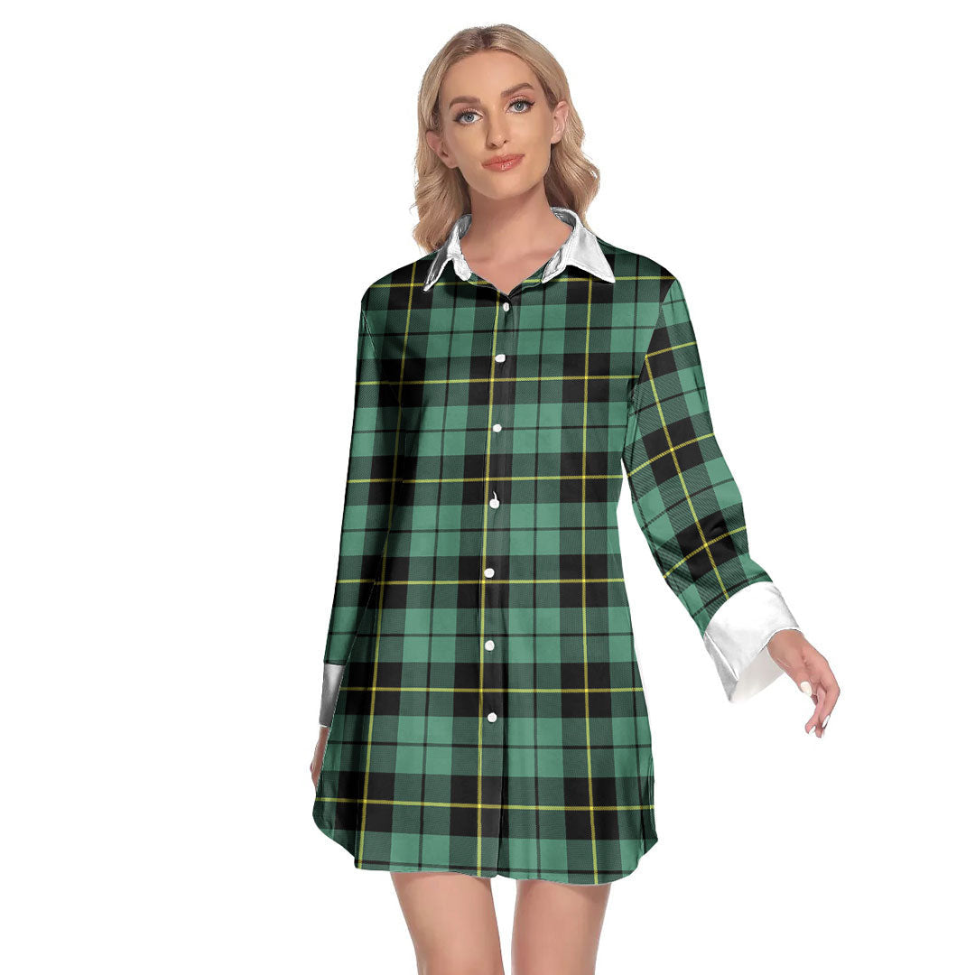 Wallace Hunting Ancient Tartan Plaid Lapel Shirt Dress Long Sleeve