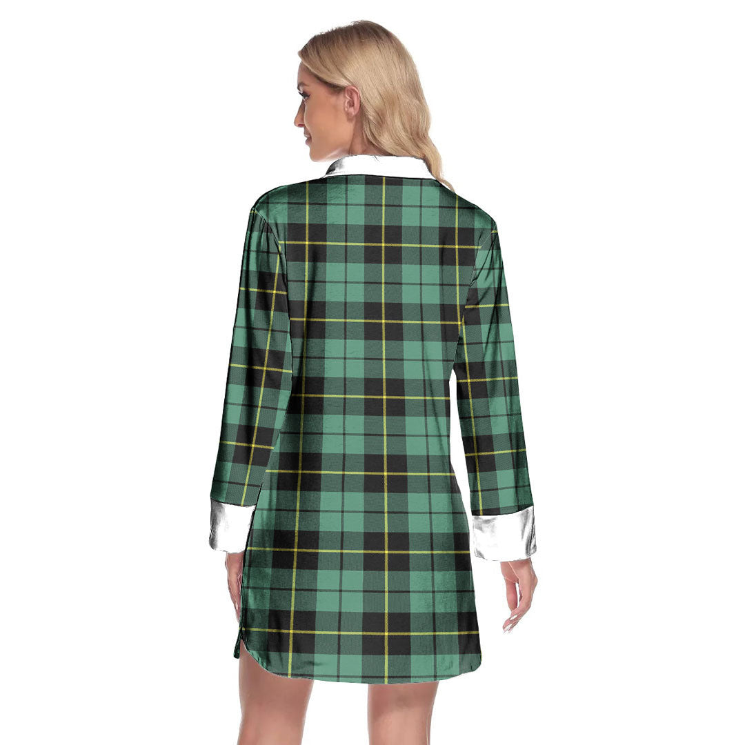 Wallace Hunting Ancient Tartan Plaid Lapel Shirt Dress Long Sleeve