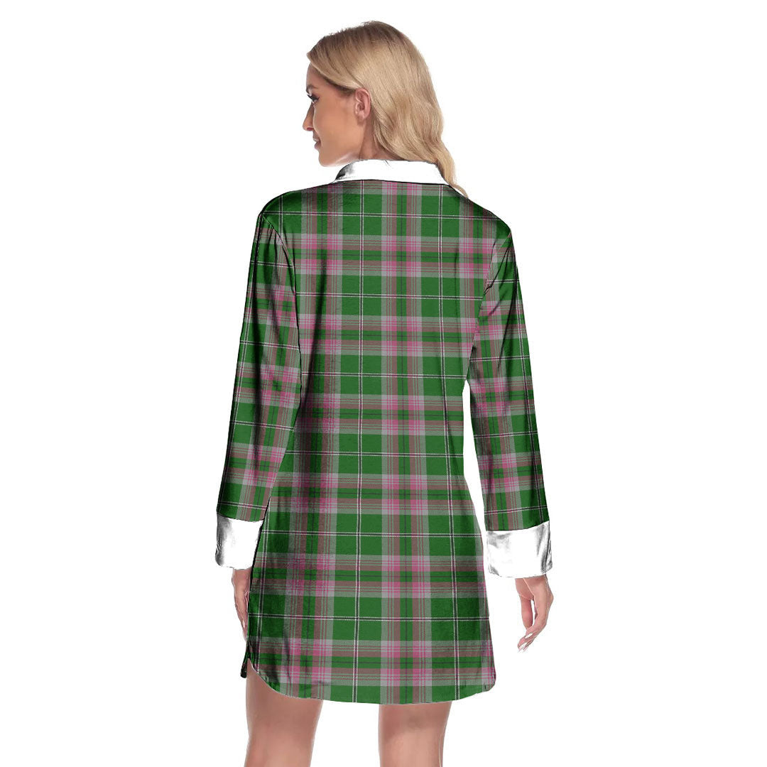 Gray Hunting Tartan Plaid Lapel Shirt Dress Long Sleeve