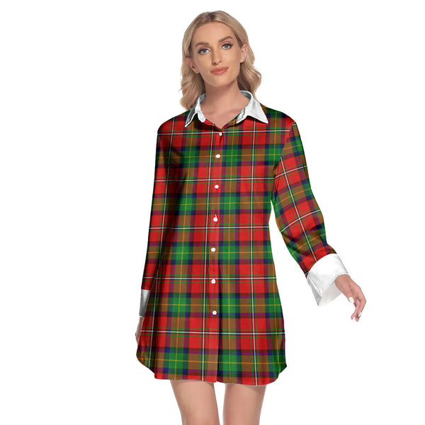 Boyd Modern Tartan Plaid Lapel Shirt Dress Long Sleeve