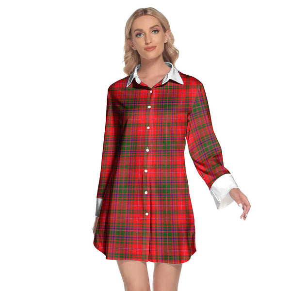 MacDougall Modern Tartan Plaid Lapel Shirt Dress Long Sleeve