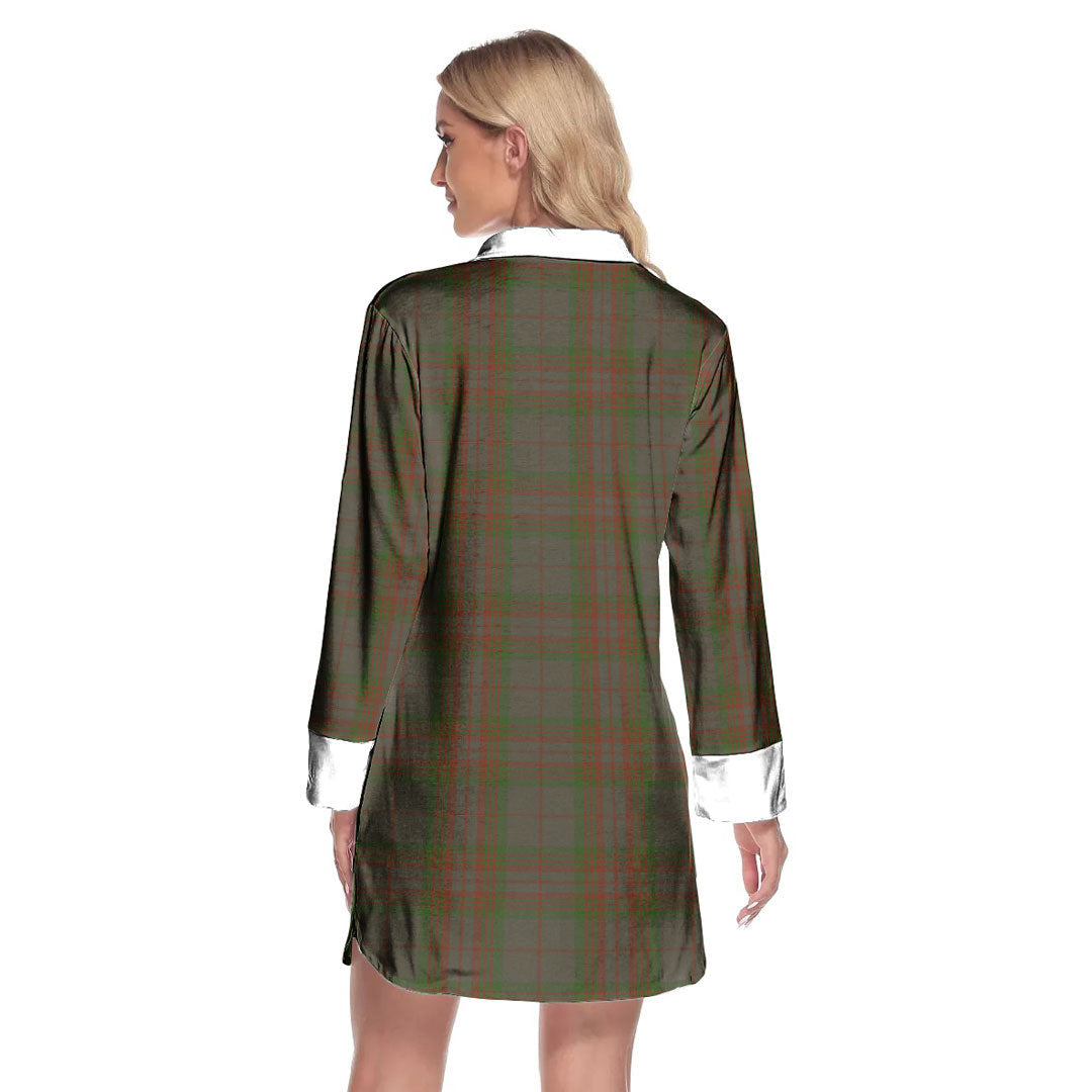 Gray Tartan Plaid Lapel Shirt Dress Long Sleeve