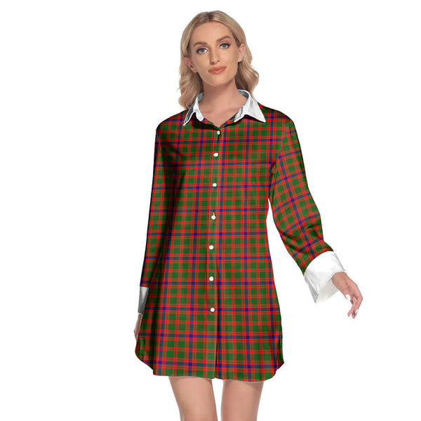 Skene Modern Tartan Plaid Lapel Shirt Dress Long Sleeve