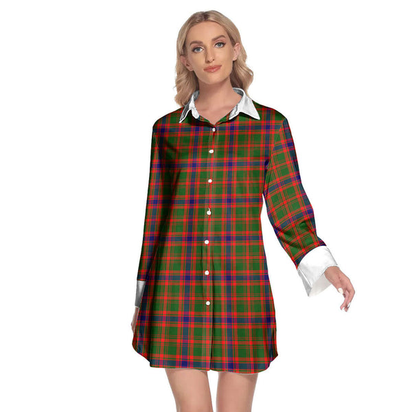 Nithsdale District Tartan Plaid Lapel Shirt Dress Long Sleeve