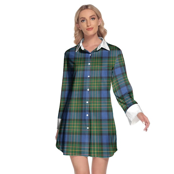 MacLaren Ancient Tartan Plaid Lapel Shirt Dress Long Sleeve