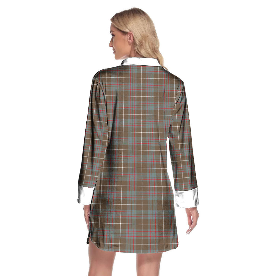 MacIntyre Hunting Weathered Tartan Plaid Lapel Shirt Dress Long Sleeve