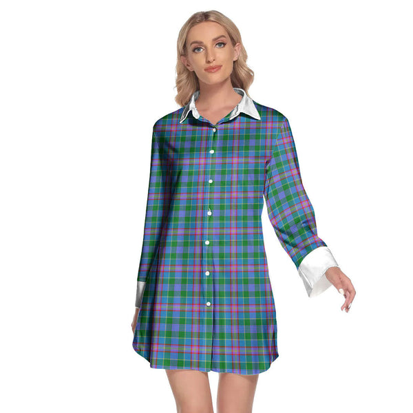 Pitcairn Hunting Tartan Plaid Lapel Shirt Dress Long Sleeve