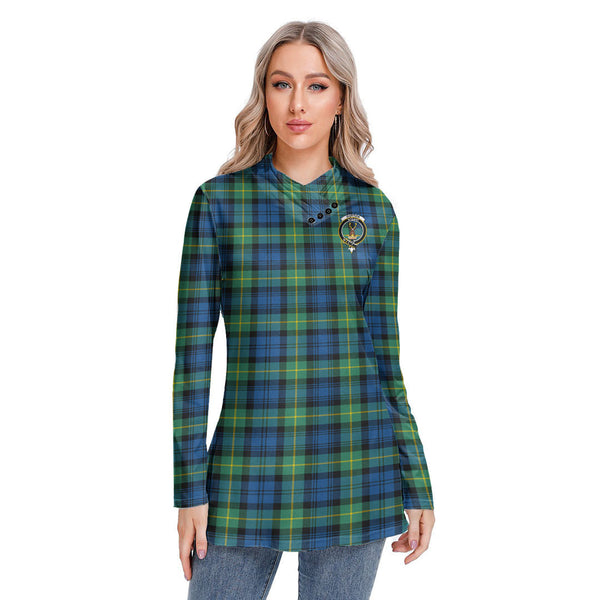 Gordon Ancient Tartan Crest Long-sleeved Heap-neck Slim Casual Tunic Blouse