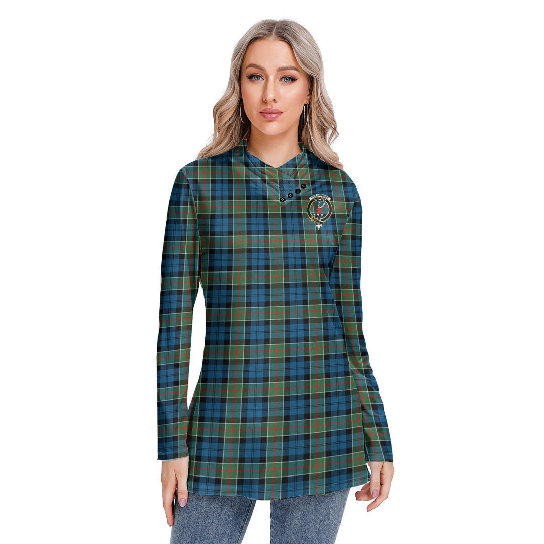 Colquhoun Ancient Tartan Crest Long-sleeved Heap-neck Slim Casual Tunic Blouse