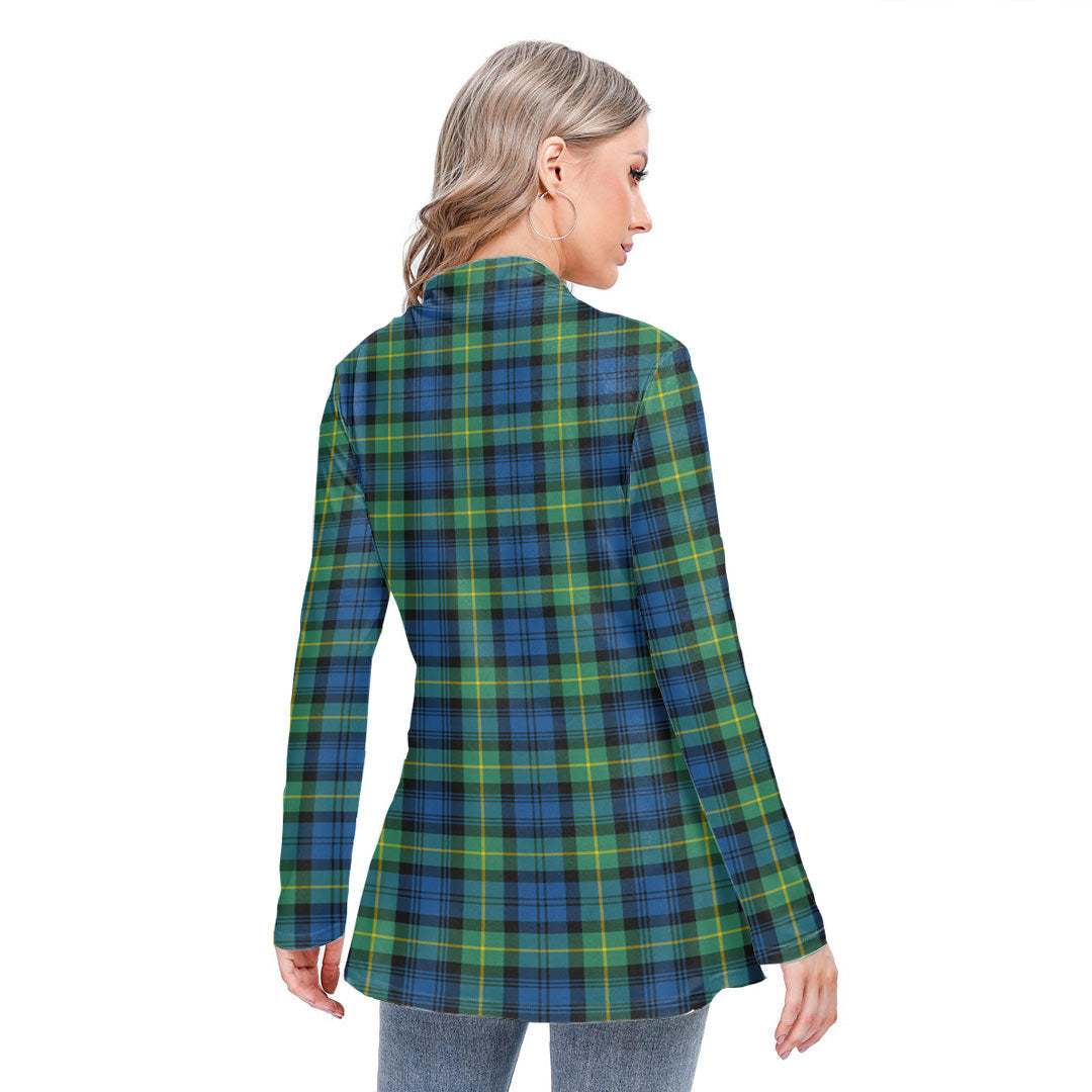 Gordon Ancient Tartan Crest Long-sleeved Heap-neck Slim Casual Tunic Blouse