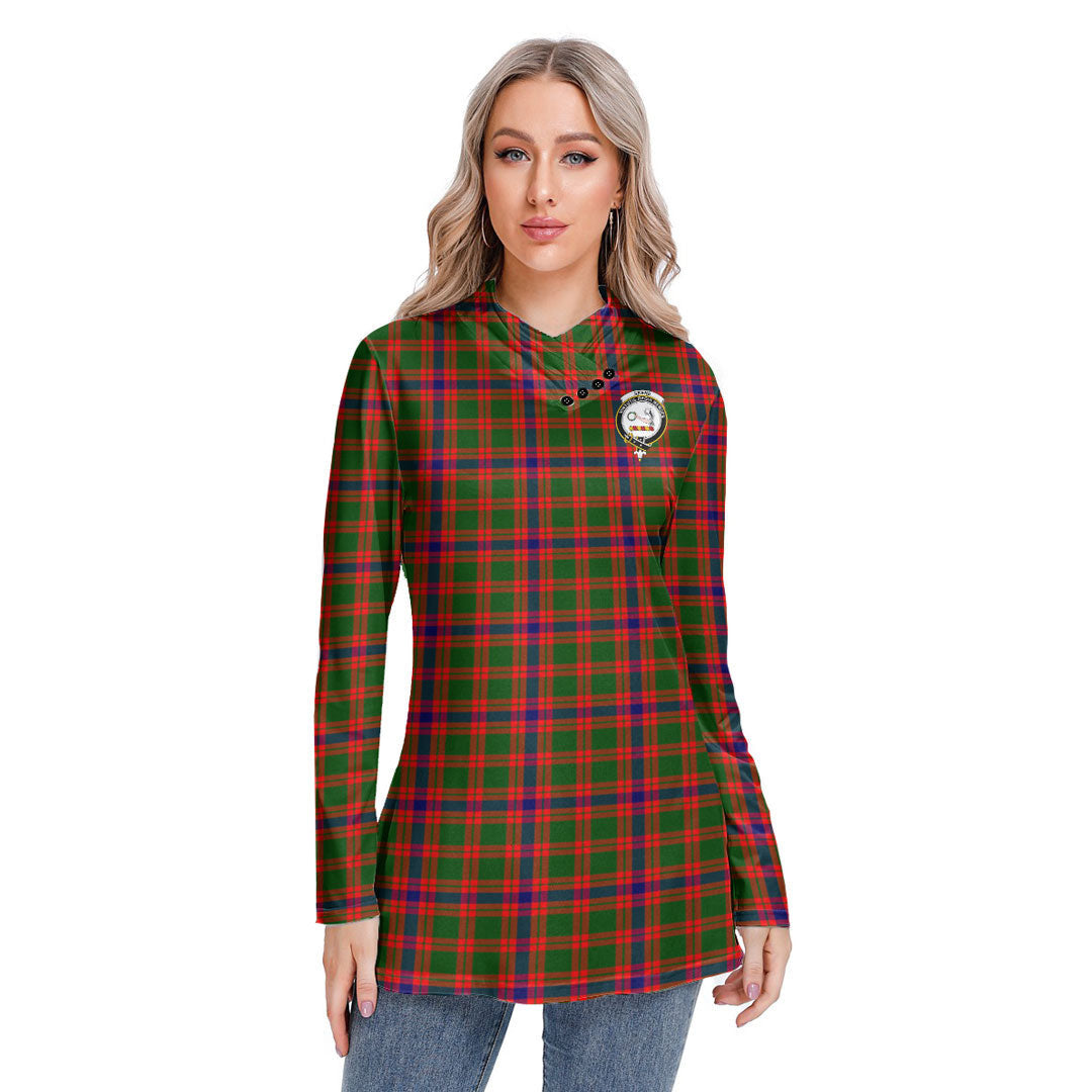 Skene Modern Tartan Crest Long-sleeved Heap-neck Slim Casual Tunic Blouse