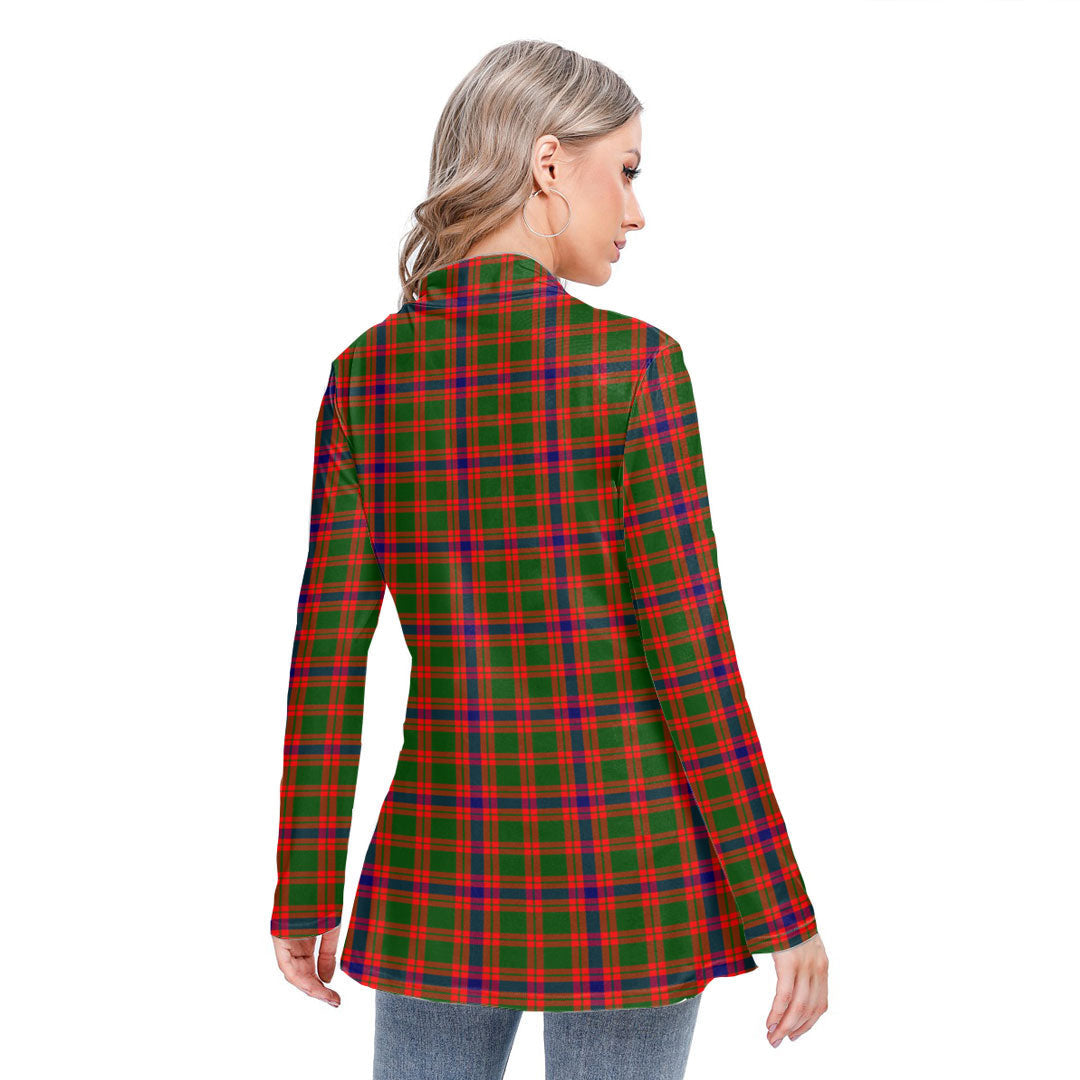 Skene Modern Tartan Crest Long-sleeved Heap-neck Slim Casual Tunic Blouse