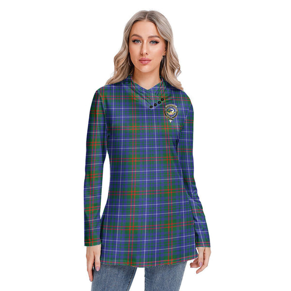 Edmonstone Tartan Crest Long-sleeved Heap-neck Slim Casual Tunic Blouse