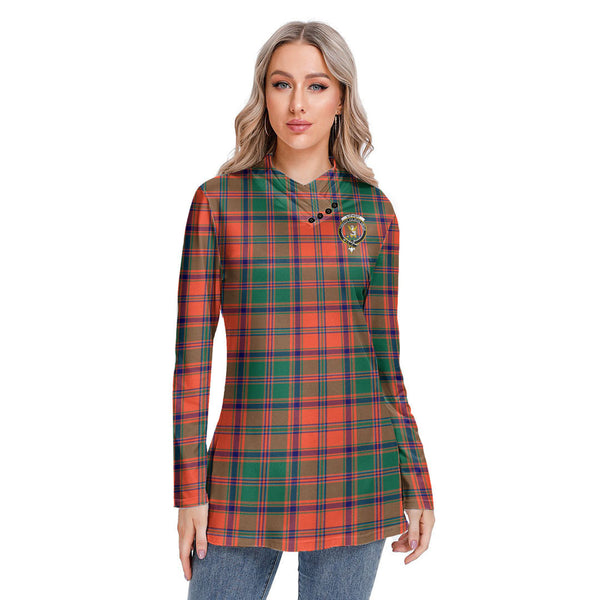 Stewart of Appin Ancient Tartan Crest Long-sleeved Heap-neck Slim Casual Tunic Blouse