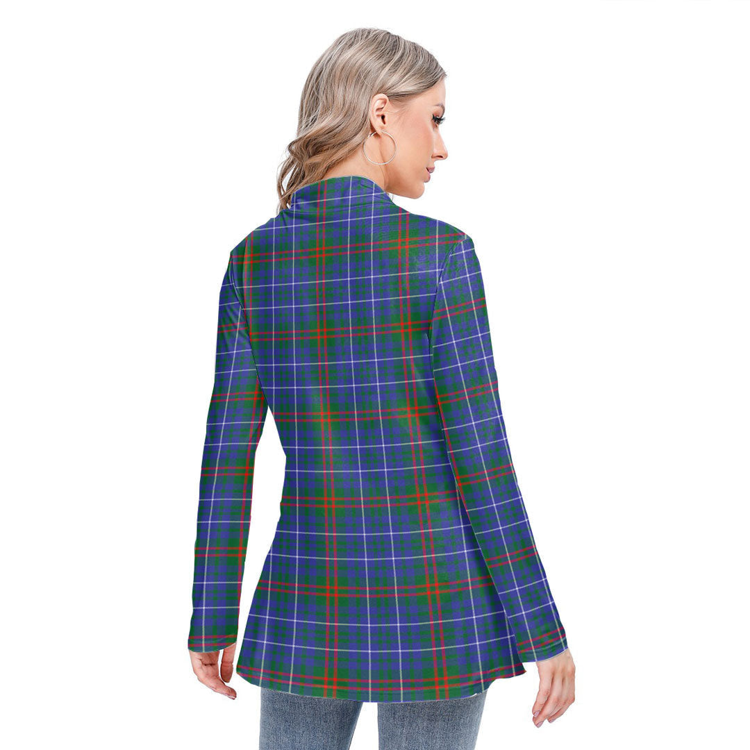 Edmonstone Tartan Crest Long-sleeved Heap-neck Slim Casual Tunic Blouse