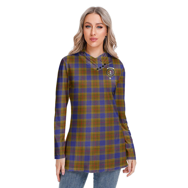 Balfour Modern Tartan Crest Long-sleeved Heap-neck Slim Casual Tunic Blouse