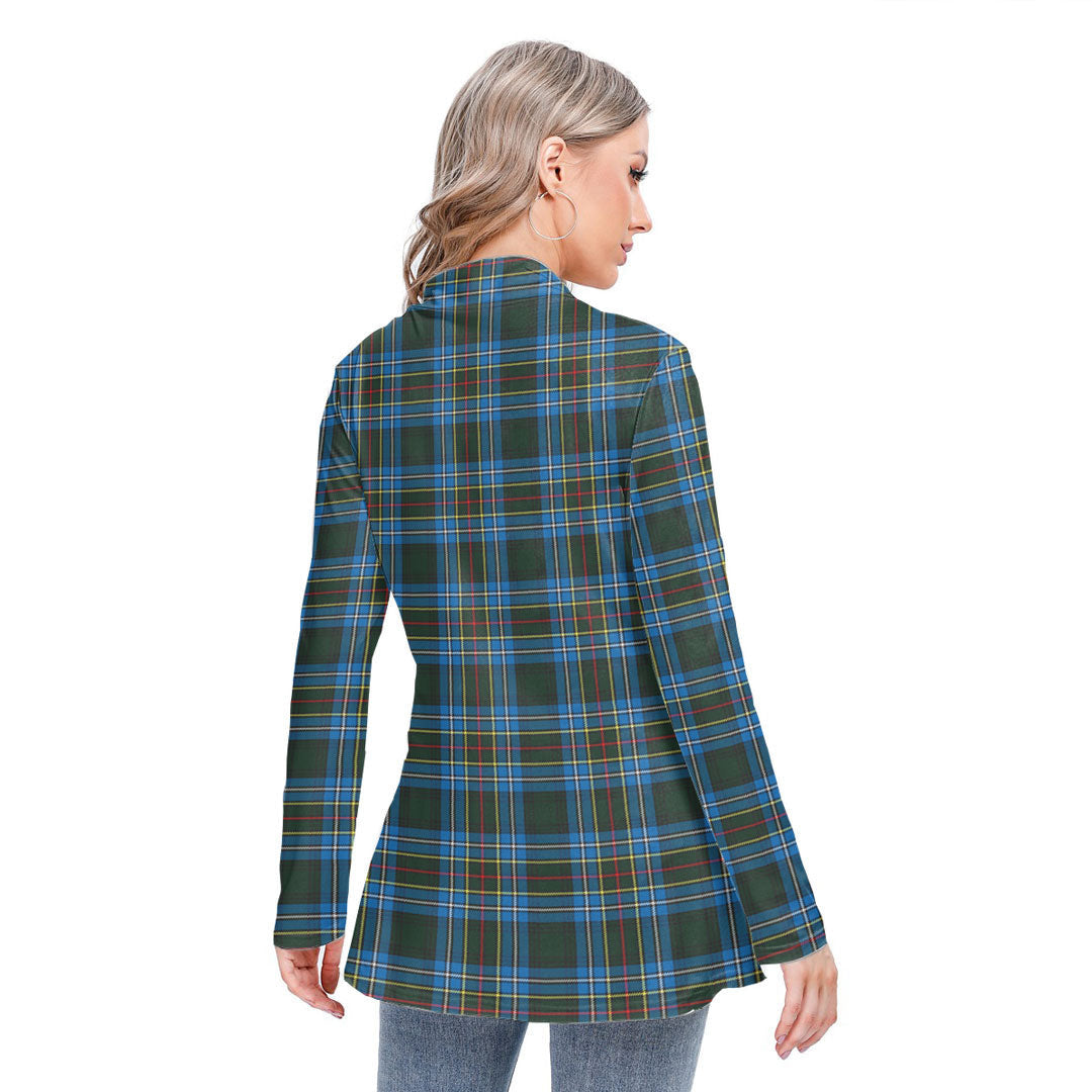 Cockburn Modern Tartan Crest Long-sleeved Heap-neck Slim Casual Tunic Blouse