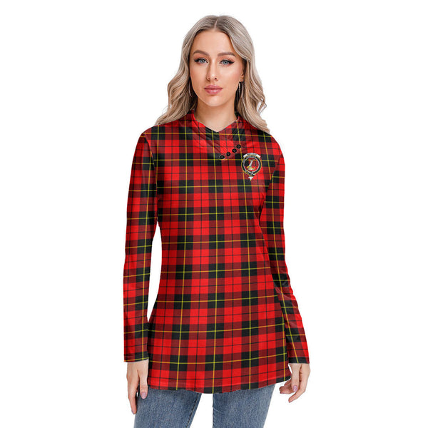 Wallace Hunting Red Tartan Crest Long-sleeved Heap-neck Slim Casual Tunic Blouse