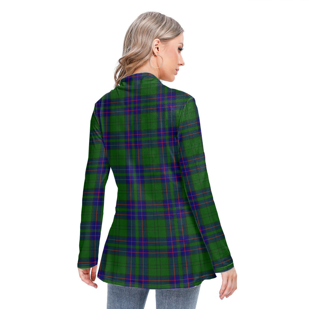 Lockhart Modern Tartan Crest Long-sleeved Heap-neck Slim Casual Tunic Blouse