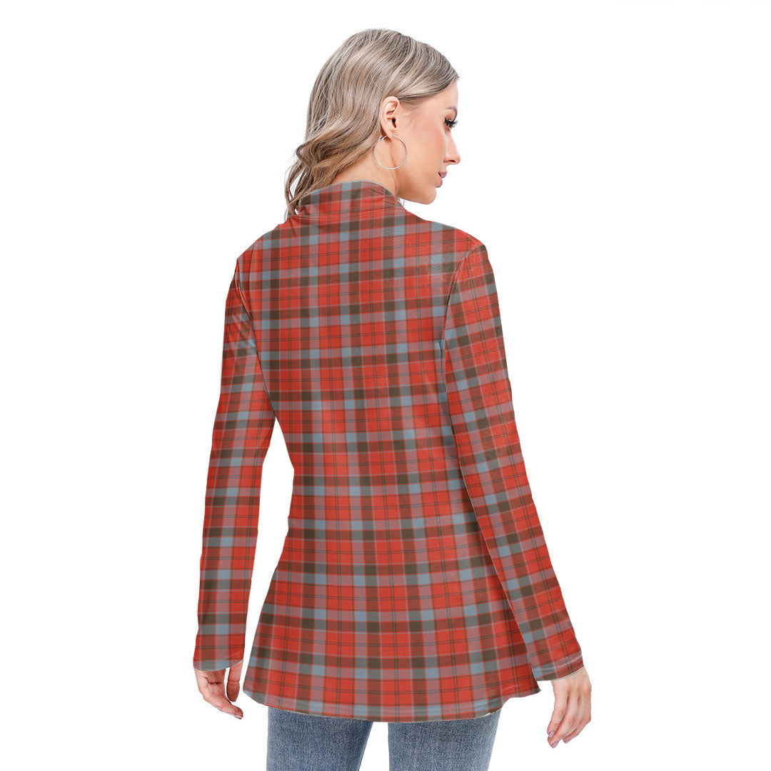 Robertson Weathered Tartan Crest Long-sleeved Heap-neck Slim Casual Tunic Blouse