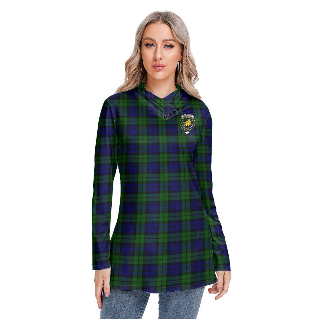 Campbell Modern Tartan Crest Long-sleeved Heap-neck Slim Casual Tunic Blouse