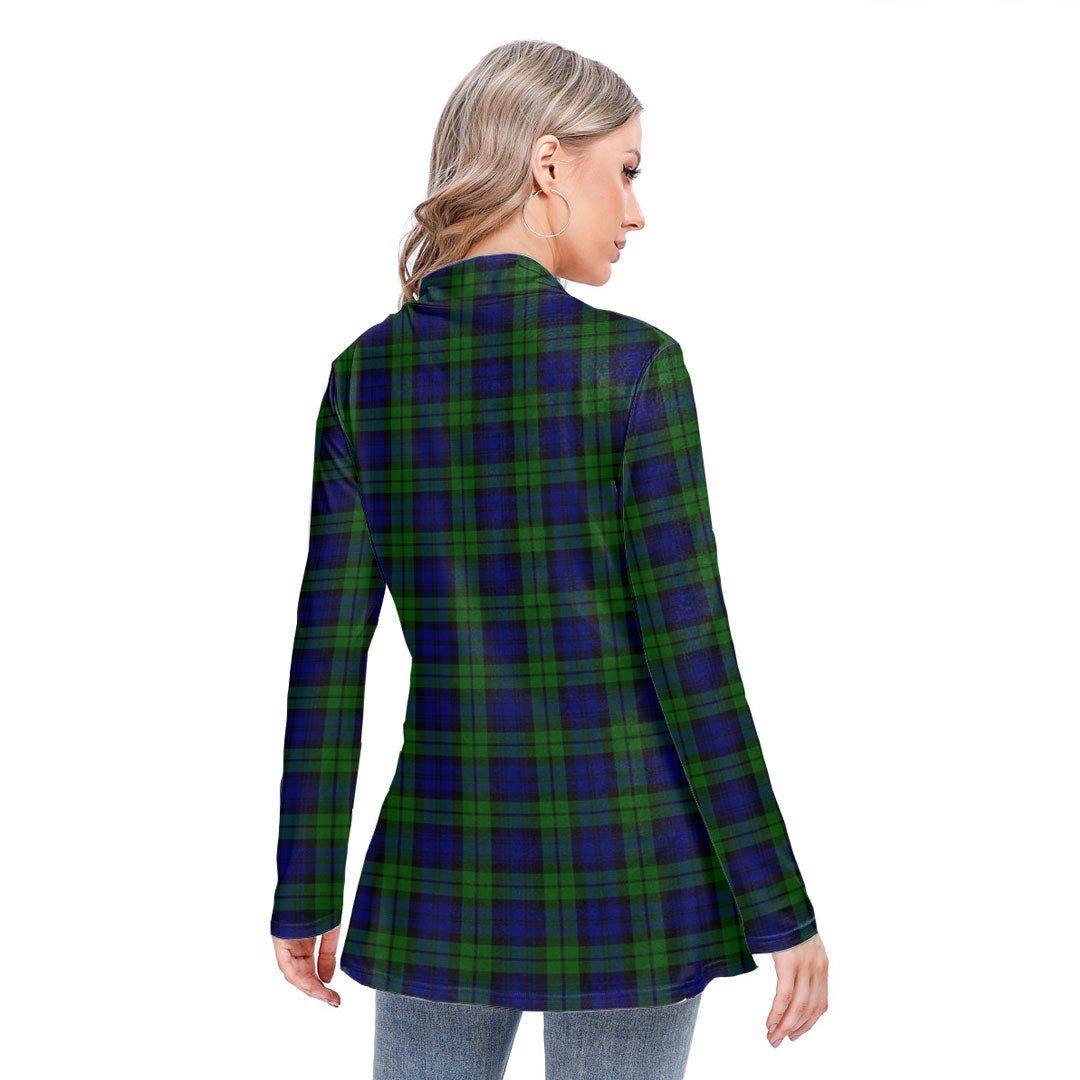 Campbell Modern Tartan Crest Long-sleeved Heap-neck Slim Casual Tunic Blouse