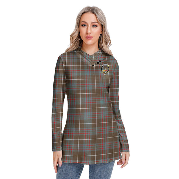 MacIntyre Hunting Weathered Tartan Crest Long-sleeved Heap-neck Slim Casual Tunic Blouse