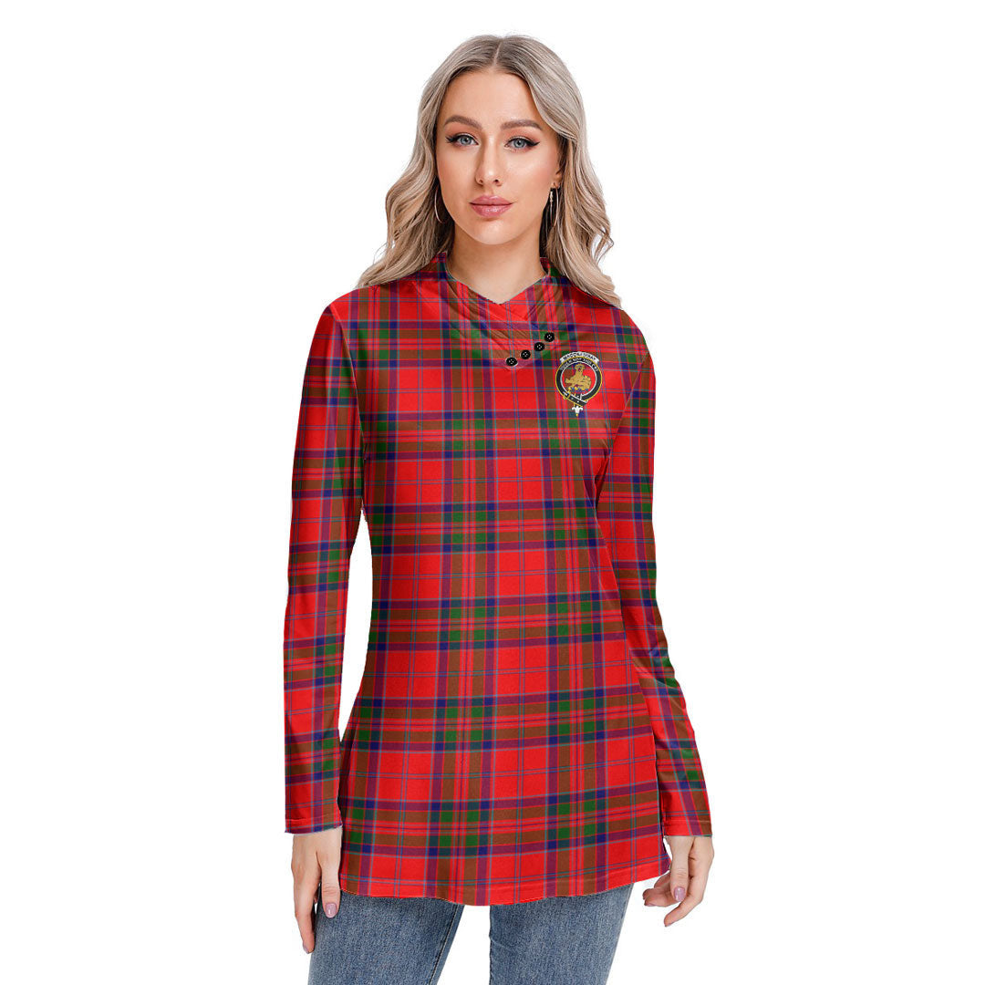 MacGillivray Modern Tartan Crest Long-sleeved Heap-neck Slim Casual Tunic Blouse