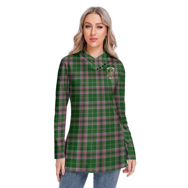 Gray Hunting Tartan Crest Long-sleeved Heap-neck Slim Casual Tunic Blouse