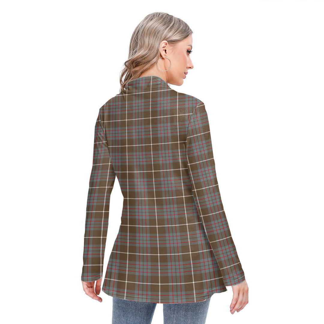 MacIntyre Hunting Weathered Tartan Crest Long-sleeved Heap-neck Slim Casual Tunic Blouse