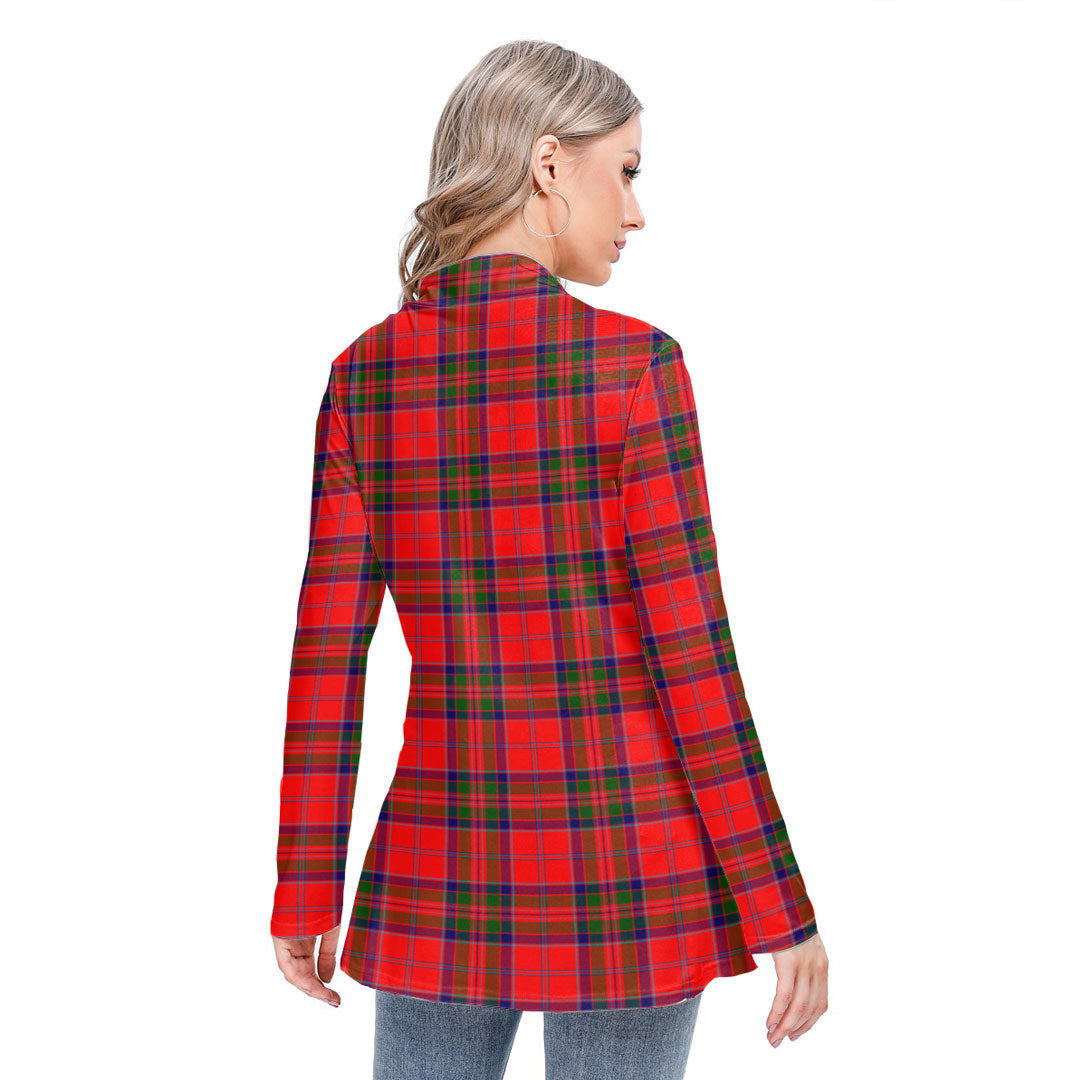 MacGillivray Modern Tartan Crest Long-sleeved Heap-neck Slim Casual Tunic Blouse